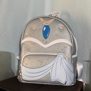 Loungefly Silver Glitter Mini Backpack with Blue Jewel Accent